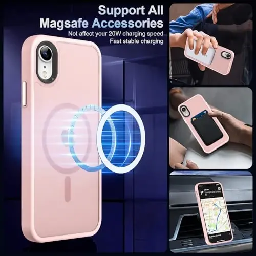 MOCCA Strong Magnetic for iPhone XR Phone Case, [Compatible with Magsafe][Mil-Grade Drop Protection] Slim Thin Translucent Matte Protective Cover Case for iPhone XR Case 6.1'', Pink - 2