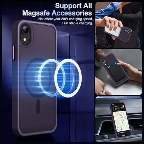 MOCCA Strong Magnetic for iPhone XR Phone Case, [Compatible with Magsafe][Mil-Grade Drop Protection] Slim Thin Translucent Matte Protective Cover Case for iPhone XR Case 6.1'', Deep Purple - 2