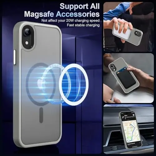 MOCCA iPhone XR uchun kuchli magnitli g‘ilof, [Magsafe bilan mos keladi][Harbiy darajadagi tushishdan himoya] Yengil ingichka yarim shaffof mat qoplamali himoya g‘ilofi iPhone XR 6.1'' uchun, Titanium kulrang - MOCCA (1)