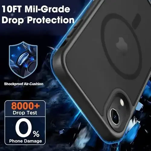 MOCCA iPhone XR uchun kuchli magnitli g'ilof, [Magsafe bilan mos keladi][Harbiy darajadagi tushishdan himoya] Yupqa yarim shaffof mat himoya qopqog'i iPhone XR 6.1'' uchun, qora - 4