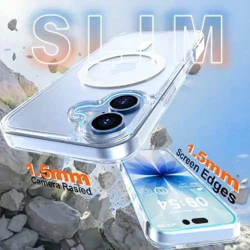 MOCCA Magnetic for iPhone 17 Case Clear,（Anti-Yellowing）(Compatible with Magsafe) 16FT Military Grade Protection Anti-Fingerprint Slim Shockproof Protective Transparent Phone Cover 6.3