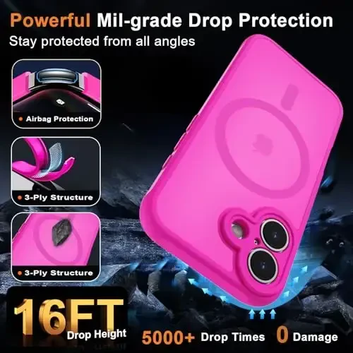 MOCCA Magnetic for iPhone 17 Case, (Magsafe bilan mos) (16FT Harbiy darajadagi himoya) To'liq kamera himoyasi Barmoq izlariga qarshi Ingichka shaffof matli telefon qopqog'i 6.3