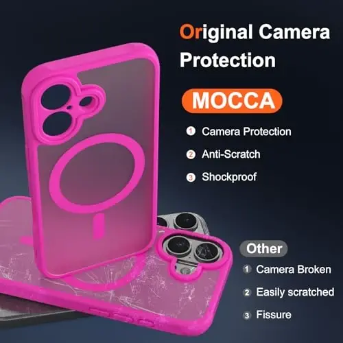 MOCCA Magnetic for iPhone 17 Case, (Magsafe bilan mos) (16FT Harbiy darajadagi himoya) To'liq kamera himoyasi Barmoq izlariga qarshi Ingichka shaffof matli telefon qopqog'i 6.3