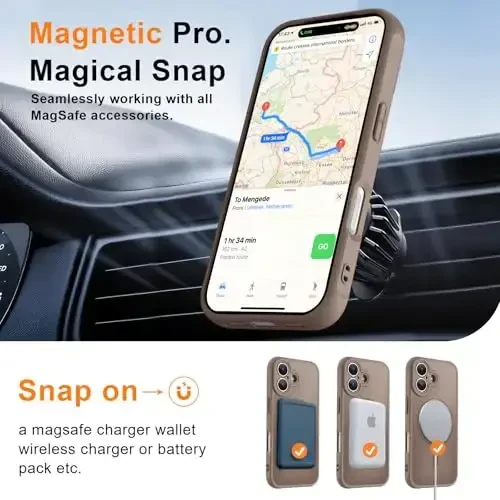 MOCCA Magnetic for iPhone 17 Case, (Magsafe bilan mos) (16FT harbiy darajadagi himoya) To'liq kamera himoyasi Barmoq izlariga qarshi ingichka yarim shaffof mat telefon qopqog'i 6.3