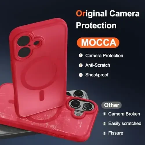 MOCCA Magnetic for iPhone 17 Case, (Magsafe bilan mos) (16FT harbiy darajadagi himoya) To'liq kamera himoyasi Barmoq izlariga qarshi Ingichka yarim shaffof matli telefon qopqog'i 6.3