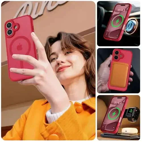 MOCCA Magnetic for iPhone 17 Case, (Magsafe bilan mos) (16FT harbiy darajadagi himoya) To'liq kamera himoyasi Barmoq izlariga qarshi Ingichka yarim shaffof matli telefon qopqog'i 6.3