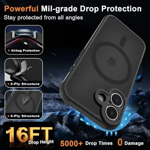 MOCCA Magnetic for iPhone 17 Case, (Magsafe bilan mos) (16FT harbiy darajadagi himoya) To'liq kamera himoyasi Barmoq izlariga qarshi Ingichka yarim shaffof matli telefon qopqog'i 6.3