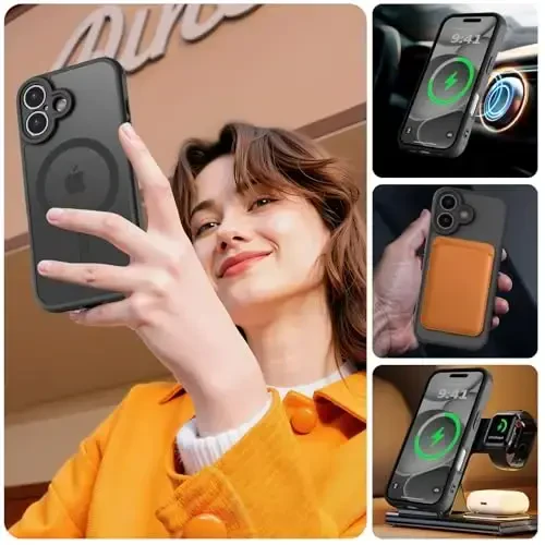 MOCCA Magnetic for iPhone 17 Case, (Magsafe bilan mos) (16FT harbiy darajadagi himoya) To'liq kamera himoyasi Barmoq izlariga qarshi Ingichka yarim shaffof matli telefon qopqog'i 6.3