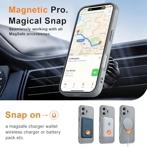 MOCCA Magnetic for iPhone 17 Case, (Magsafe bilan mos) (16FT harbiy darajadagi himoya) To'liq kamera himoyasi Barmoq izlariga qarshi Yengil yarim shaffof matli telefon qopqog'i 6.3