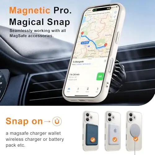 MOCCA Magnetic for iPhone 17 Case, (Magsafe bilan mos) (16FT harbiy darajadagi himoya) To'liq kamera himoyasi Barmoq izlariga qarshi Yupqa Shaffof Matte Telefon Qopqog'i 6.3