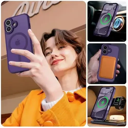 MOCCA Magnetic for iPhone 17 Case, (Magsafe bilan mos) (16FT harbiy darajadagi himoya) To'liq kamera himoyasi Barmoq izlariga qarshi Yupqa yarim shaffof mat telefon qopqog'i 6.3