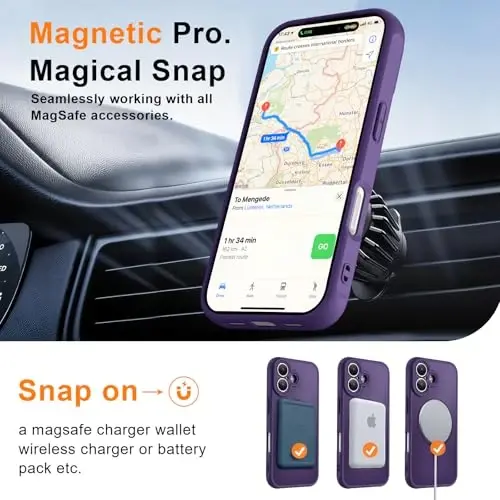 MOCCA Magnetic for iPhone 17 Case, (Magsafe bilan mos) (16FT harbiy darajadagi himoya) To'liq kamera himoyasi Barmoq izlariga qarshi Yupqa yarim shaffof mat telefon qopqog'i 6.3