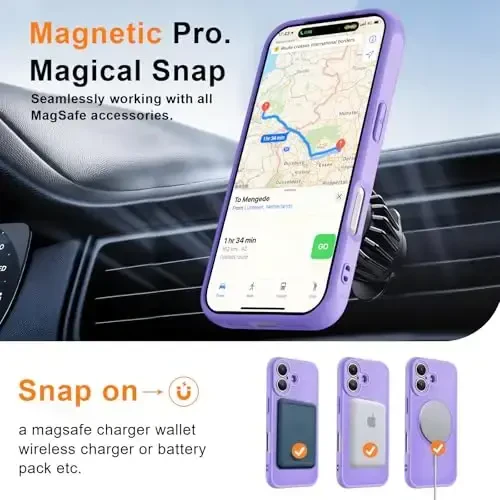 MOCCA Magnetic for iPhone 17 Case, (Magsafe bilan mos) (16FT harbiy darajadagi himoya) Toʻliq kamera himoyasi Barmoq izlariga qarshi Yupqa yarim shaffof matli telefon qopqogʻi 6.3