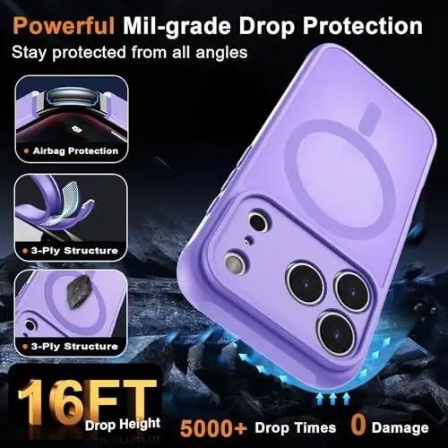 MOCCA Magnetic for iPhone 17 Pro Case, (Compatible with Magsafe) (16FT Military Grade Protection) Full Camera Protection Anti-Fingerprint Slim Translucent Matte Phone Cover 6.3