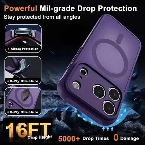 MOCCA Magnetic for iPhone 17 Pro Case, (Magsafe bilan mos) (16FT Harbiy darajadagi himoya) Toʻliq kamera himoyasi Barmoq izlariga qarshi Yengil yarim shaffof matli telefon qopqogʻi 6.3