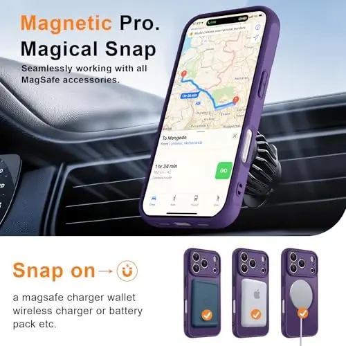 MOCCA Magnetic for iPhone 17 Pro Case, (Magsafe bilan mos) (16FT Harbiy darajadagi himoya) Toʻliq kamera himoyasi Barmoq izlariga qarshi Yengil yarim shaffof matli telefon qopqogʻi 6.3