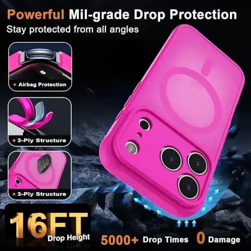 MOCCA Magnetic for iPhone 17 Pro Case, (Magsafe bilan mos) (16FT harbiy darajadagi himoya) To'liq kamera himoyasi Barmoq izlariga qarshi Yupqa yarim shaffof matli telefon qopqog'i 6.3