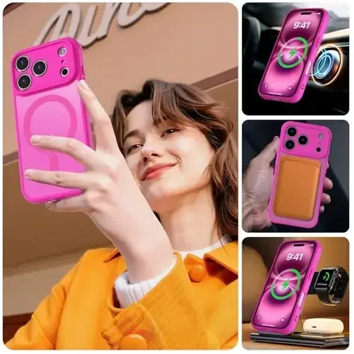 MOCCA Magnetic for iPhone 17 Pro Case, (Magsafe bilan mos) (16FT harbiy darajadagi himoya) To'liq kamera himoyasi Barmoq izlariga qarshi Yupqa yarim shaffof matli telefon qopqog'i 6.3