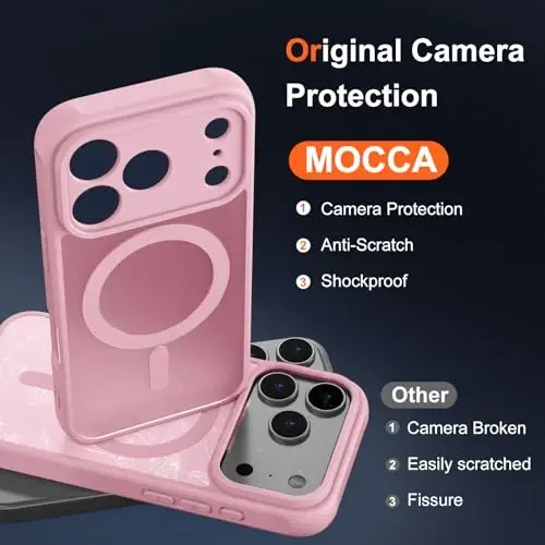 MOCCA Magnetic for iPhone 17 Pro Case, (Magsafe bilan mos) (16FT harbiy darajadagi himoya) To'liq kamera himoyasi Barmoq izlariga qarshi Yupqa yarim shaffof matli telefon qopqog'i 6.3