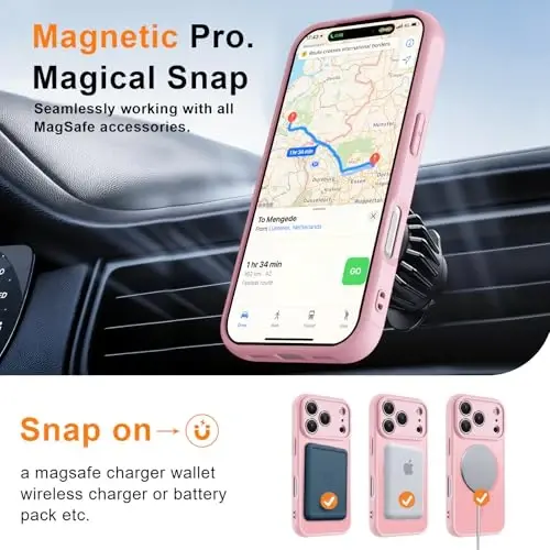 MOCCA Magnetic for iPhone 17 Pro Case, (Magsafe bilan mos) (16FT harbiy darajadagi himoya) To'liq kamera himoyasi Barmoq izlariga qarshi Yupqa yarim shaffof matli telefon qopqog'i 6.3