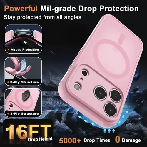 MOCCA Magnetic for iPhone 17 Pro Case, (Magsafe bilan mos) (16FT harbiy darajadagi himoya) To'liq kamera himoyasi Barmoq izlariga qarshi Yupqa yarim shaffof matli telefon qopqog'i 6.3