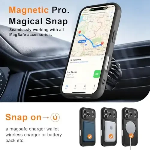 MOCCA Magnetic for iPhone 17 Pro Case, (Magsafe bilan mos) (16FT harbiy darajadagi himoya) To'liq kamera himoyasi Barmoq izlariga qarshi Yupqa yarim shaffof matli telefon qopqog'i 6.3
