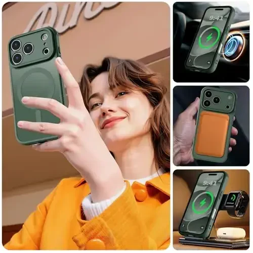 MOCCA Magnetic for iPhone 17 Pro Case, (Magsafe bilan mos) (16FT harbiy standart himoya) To'liq kamera himoyasi Barmoq izlariga qarshi Yupqa yarim shaffof matli telefon qopqog'i 6.3