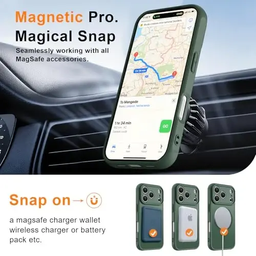 MOCCA Magnetic for iPhone 17 Pro Case, (Magsafe bilan mos) (16FT harbiy standart himoya) To'liq kamera himoyasi Barmoq izlariga qarshi Yupqa yarim shaffof matli telefon qopqog'i 6.3