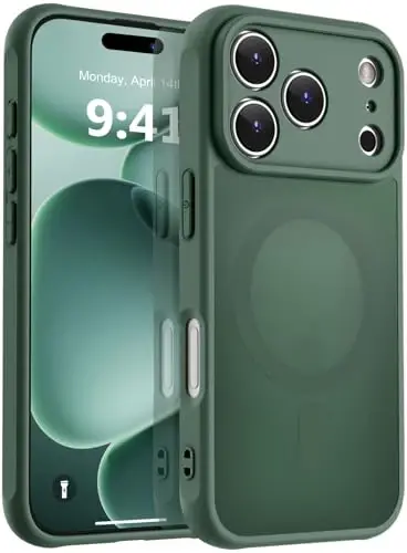 MOCCA Magnetic for iPhone 17 Pro Case, (Magsafe bilan mos) (16FT harbiy standart himoya) To'liq kamera himoyasi Barmoq izlariga qarshi Yupqa yarim shaffof matli telefon qopqog'i 6.3