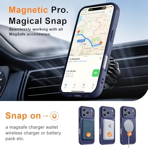 MOCCA Magnetic for iPhone 17 Pro Case, (Magsafe bilan mos) (16FT Harbiy standart himoya) Toʻliq Kamera himoyasi Barmoq izlariga qarshi Yupqa yarim shaffof matli telefon qopqogʻi 6.3