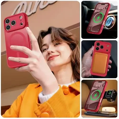 MOCCA Magnetic for iPhone 17 Pro Case, (Magsafe bilan mos keladi) (16FT harbiy darajadagi himoya) To'liq kamera himoyasi Barmoq izlariga qarshi Yupqa yarim shaffof matli telefon qopqog'i 6.3