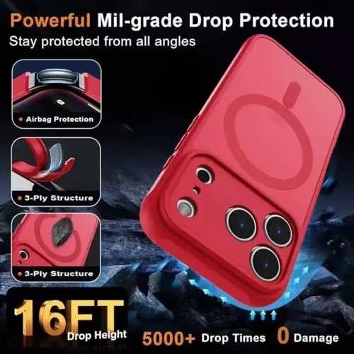 MOCCA Magnetic for iPhone 17 Pro Case, (Magsafe bilan mos keladi) (16FT harbiy darajadagi himoya) To'liq kamera himoyasi Barmoq izlariga qarshi Yupqa yarim shaffof matli telefon qopqog'i 6.3