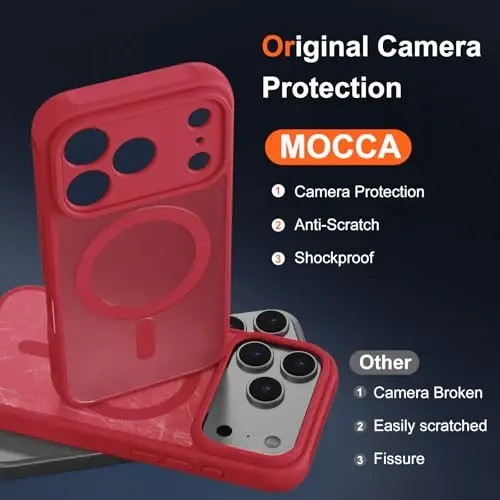 MOCCA Magnetic for iPhone 17 Pro Case, (Magsafe bilan mos keladi) (16FT harbiy darajadagi himoya) To'liq kamera himoyasi Barmoq izlariga qarshi Yupqa yarim shaffof matli telefon qopqog'i 6.3