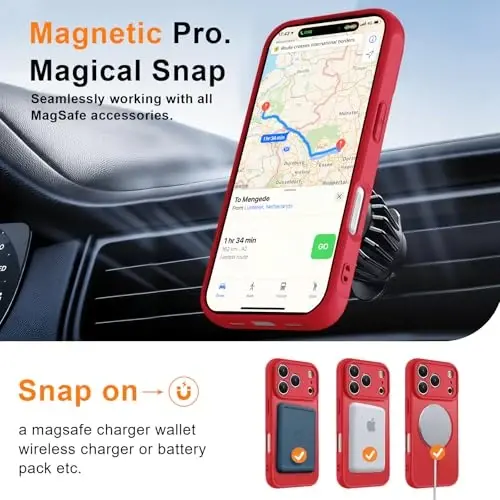 MOCCA Magnetic for iPhone 17 Pro Case, (Magsafe bilan mos keladi) (16FT harbiy darajadagi himoya) To'liq kamera himoyasi Barmoq izlariga qarshi Yupqa yarim shaffof matli telefon qopqog'i 6.3