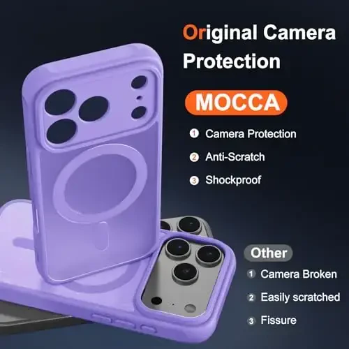 MOCCA Magnetic for iPhone 17 Pro Case, (Magsafe bilan mos keladi) (16FT harbiy standart himoya) To'liq kamera himoyasi Barmoq izlariga qarshi Yupqa yarim shaffof mat telefon qopqog'i 6.3