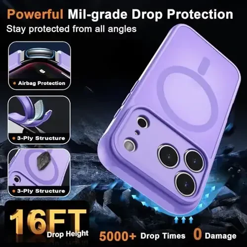 MOCCA Magnetic for iPhone 17 Pro Case, (Magsafe bilan mos keladi) (16FT harbiy standart himoya) To'liq kamera himoyasi Barmoq izlariga qarshi Yupqa yarim shaffof mat telefon qopqog'i 6.3