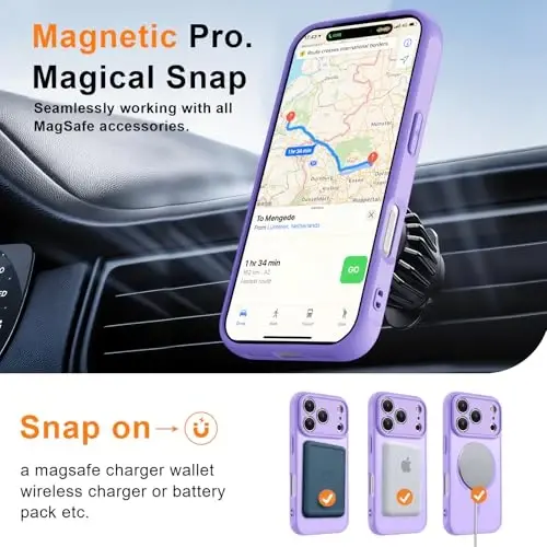 MOCCA Magnetic for iPhone 17 Pro Case, (Magsafe bilan mos keladi) (16FT harbiy standart himoya) To'liq kamera himoyasi Barmoq izlariga qarshi Yupqa yarim shaffof mat telefon qopqog'i 6.3