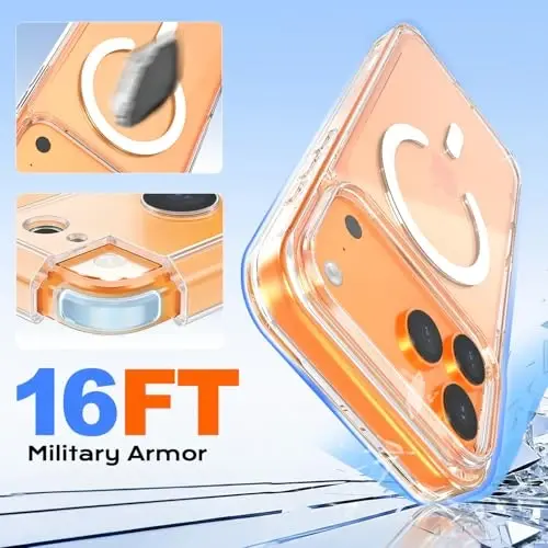 MOCCA Magnetic for iPhone 17 Pro Max Case Clear,（Anti-Yellowing）(Compatible with Magsafe) 16FT Military Grade Protection Anti-Fingerprint Slim Shockproof Protective Transparent Phone Cover 6.9