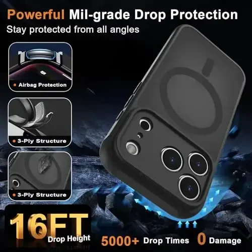 MOCCA Magnetic for iPhone 17 Pro Max Case, (Compatible with Magsafe) (16FT Military Grade Protection) Full Camera Protection Anti-Fingerprint Slim Translucent Matte Phone Cover 6.9