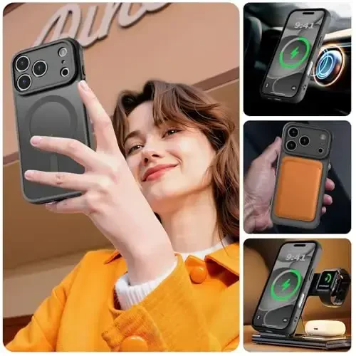 MOCCA Magnetic for iPhone 17 Pro Max Case, (Magsafe bilan mos) (16FT harbiy darajadagi himoya) To'liq kamera himoyasi Barmoq izlariga qarshi Yupqa yarim shaffof mat telefon qopqog'i 6.9