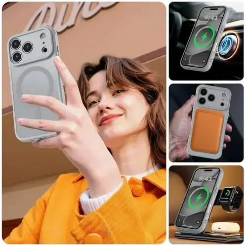 MOCCA Magnetic for iPhone 17 Pro Max Case, (Magsafe bilan mos) (16FT harbiy darajadagi himoya) To'liq kamera himoyasi Barmoq izlariga qarshi Yupqa yarim shaffof matli telefon qopqog'i 6.9