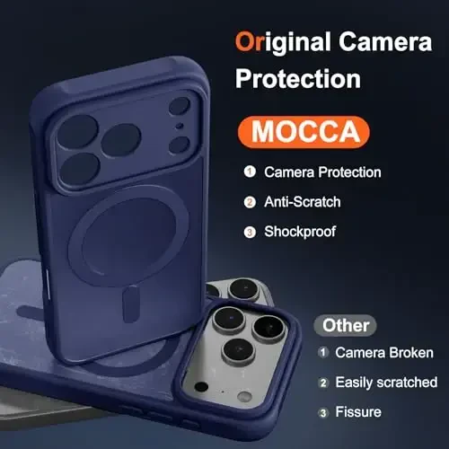 MOCCA Magnetic for iPhone 17 Pro Max Case, (Magsafe bilan mos) (16FT harbiy darajadagi himoya) To'liq kamera himoyasi Barmoq izlariga qarshi Yupqa yarim shaffof matli telefon qopqog'i 6.9
