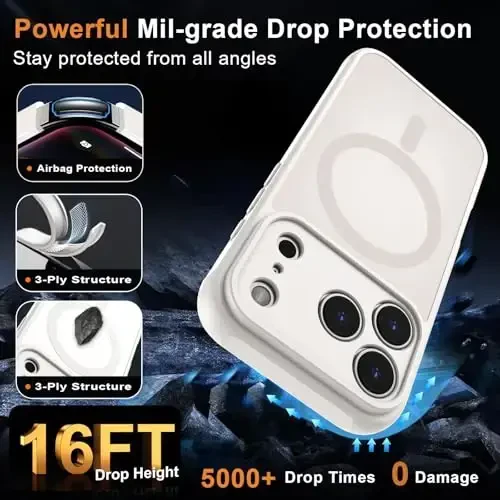 MOCCA Magnetic for iPhone 17 Pro Max Case, (Magsafe bilan mos) (16FT harbiy darajadagi himoya) To'liq kamera himoyasi Barmoq izlariga qarshi Yupqa yarim shaffof matli telefon qopqog'i 6.9