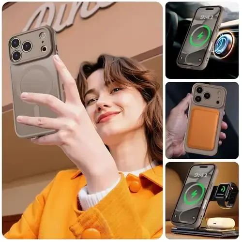 MOCCA Magnetic for iPhone 17 Pro Max Case, (Magsafe bilan mos) (16FT Harbiy standart himoya) To'liq kamera himoyasi Barmoq izlariga qarshi Yupqa yarim shaffof mat telefon qopqog'i 6.9