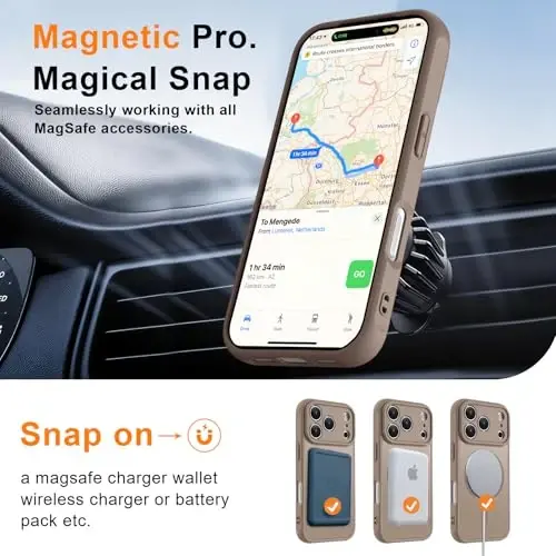 MOCCA Magnetic for iPhone 17 Pro Max Case, (Magsafe bilan mos) (16FT Harbiy standart himoya) To'liq kamera himoyasi Barmoq izlariga qarshi Yupqa yarim shaffof mat telefon qopqog'i 6.9