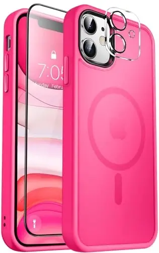 MOCCA Magnetic Shockproof for iPhone 11 Case,Hot Pink | 10ft Drop | Compatible with MagSafe | w/ Screen & Lens Protectors | Anti-Slip Matte | Raised Camera & Screen Lip | Ultra-Slim - 1