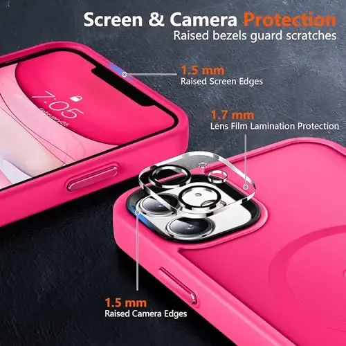 MOCCA Magnetic Shockproof for iPhone 11 Case,Hot Pink | 10ft Drop | Compatible with MagSafe | w/ Screen & Lens Protectors | Anti-Slip Matte | Raised Camera & Screen Lip | Ultra-Slim - 5