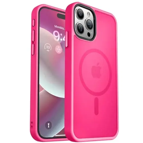 MOCCA Magnetic Shockproof for iPhone 15 Pro Max Case,Hot Pink | 13ft Drop Tested | Compatible with MagSafe | Anti-Slip Matte Finish | Raised Camera & Screen Lip | Ultra-Slim Design - 1