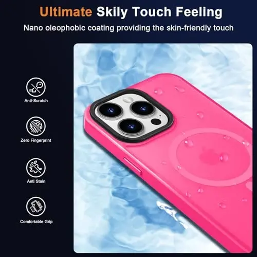 MOCCA Magnetic Shockproof for iPhone 15 Pro Max Case,Hot Pink | 13ft Drop Tested | Compatible with MagSafe | Anti-Slip Matte Finish | Raised Camera & Screen Lip | Ultra-Slim Design - 6