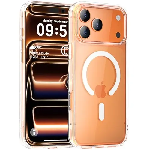 MOCCA Manyetik iPhone 17 Pro Kılıf Şeffaf, (Sararıgsız) (Magsafe ile Uyumlu) 16FT Askeri Sınıf Koruma Parmak İzi Karşıtı İnce Darbeye Dayanıklı Koruyucu Şeffaf Telefon Kılıfı 6,3